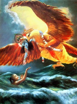  Marina Lienzo - Krishna y el rey águila salvan a un niño en aves marinas